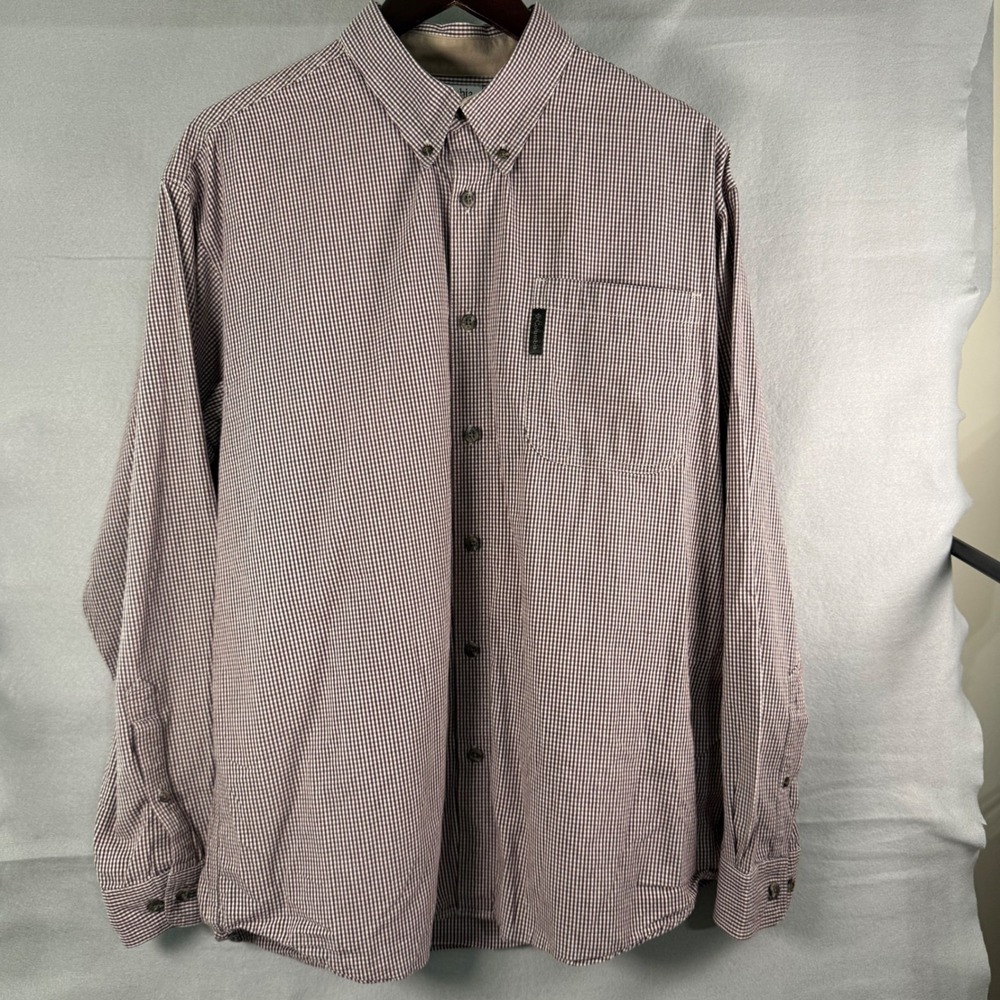 Columbia Mens AM7400 Gingham Button Down Shirt Burgundy White Large Long Sleeve